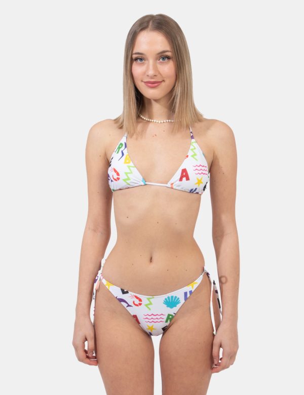 Bikini Blauer Fantasia - Costume modello bikini con reggiseno e triangolo e slip sgambato. Il capo si sviluppa su base bianc