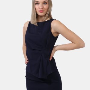 Top Vougue Blu - Top a giromanica in total blu navy con girocollo classico e spacchetto laterale. La vestibilità è morbida e