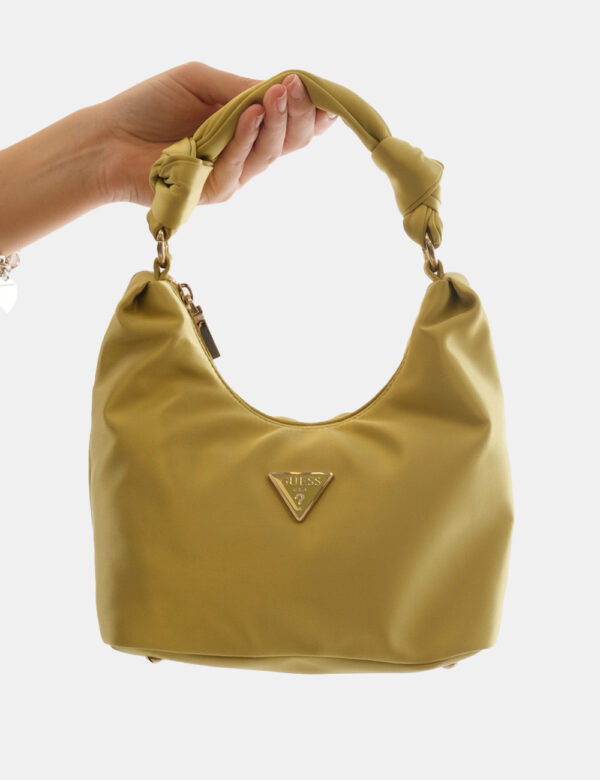 Borsa Guess Giallo - Borsa a mano di piccole dimensioni in tessuto morbido total giallo lime. Presente unico scompartimento