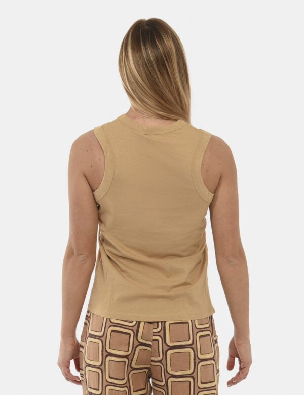 Top Yes Zee Beige - Top smanicato in cotone beige con stampa oro sul fronte. Perfetto per occasioni casual è il capo must ha