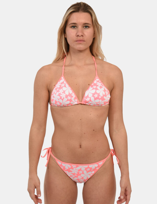 Top Sundek Rosa - Costume modello bikini a triangolo semirigido su base rosa chiaro con stampa allover floreale bianca. La v