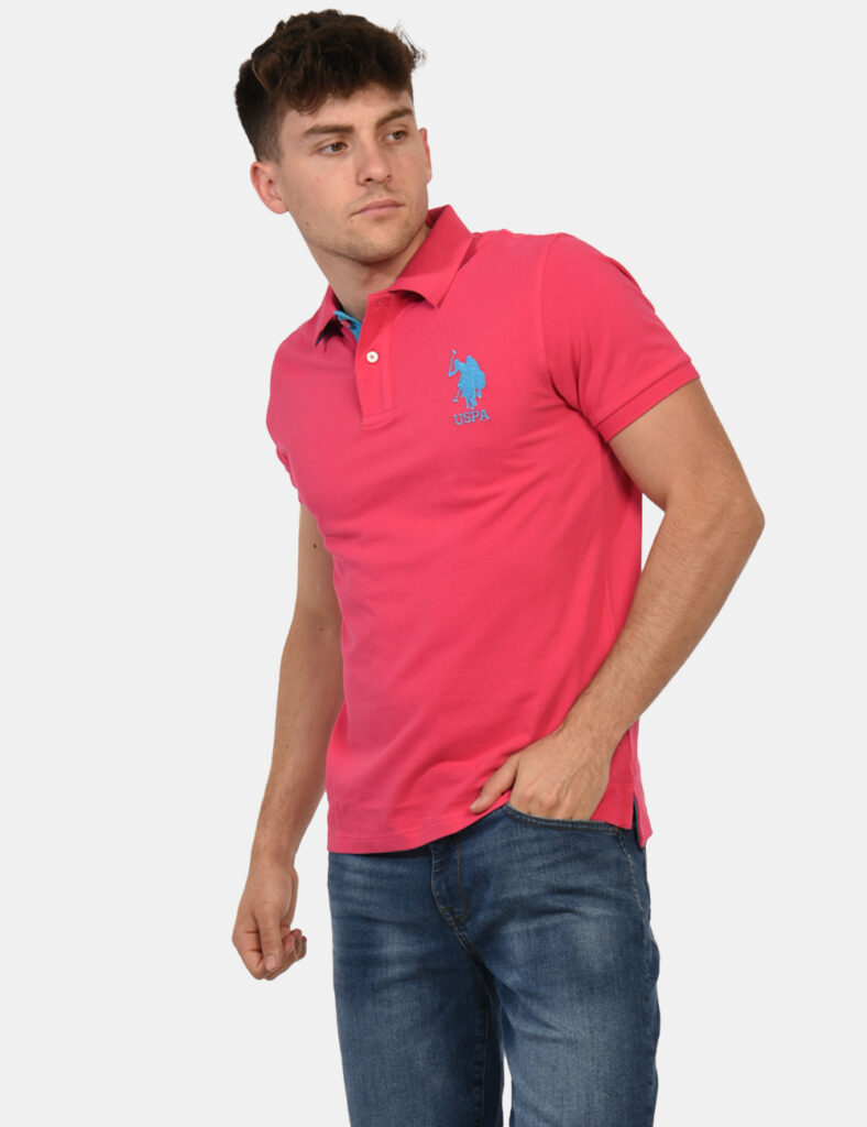 Polo U.S. Polo Assn. Rosa - Polo classica in total rosa intenso con patch logo brand ricamato in azzurro ad altezza cuore, p