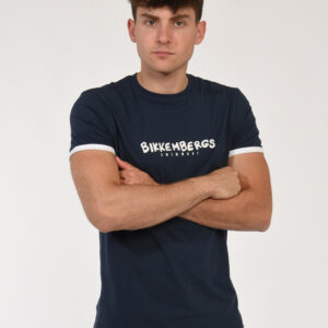 T-shirt Bikkembergs Blu - T-shirt classica in total blu navy con stampa centrale logo brand bianca che richiama il profilo d