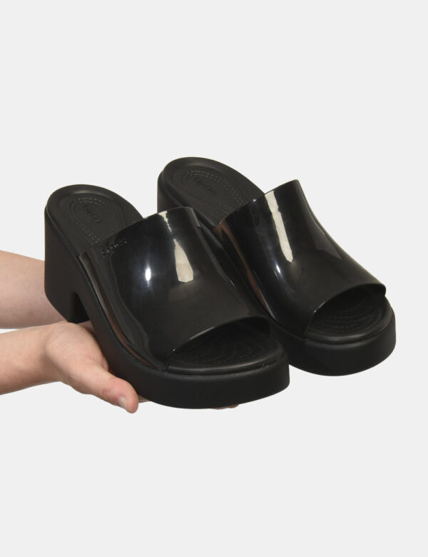 Sandali Crocs Nero - Sandali modello sabot in total nero con tomaia lucida. L'indossatura è pratica e confortevole anche gra