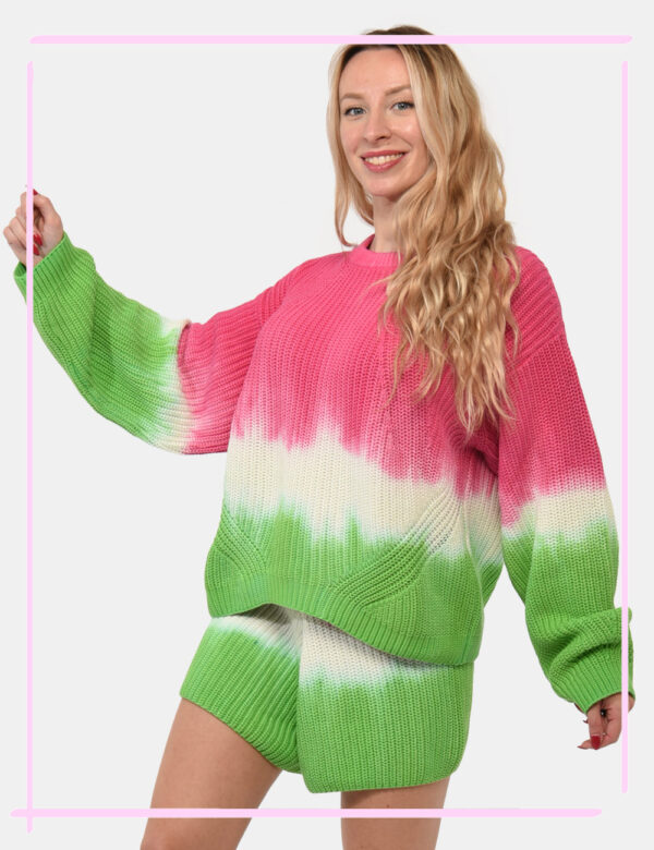 Maglia Sundek Fantasia - Maglia a girocollo con trama intrecciata in verde, bianco e fucsia. La vestibilità è morbida e rego