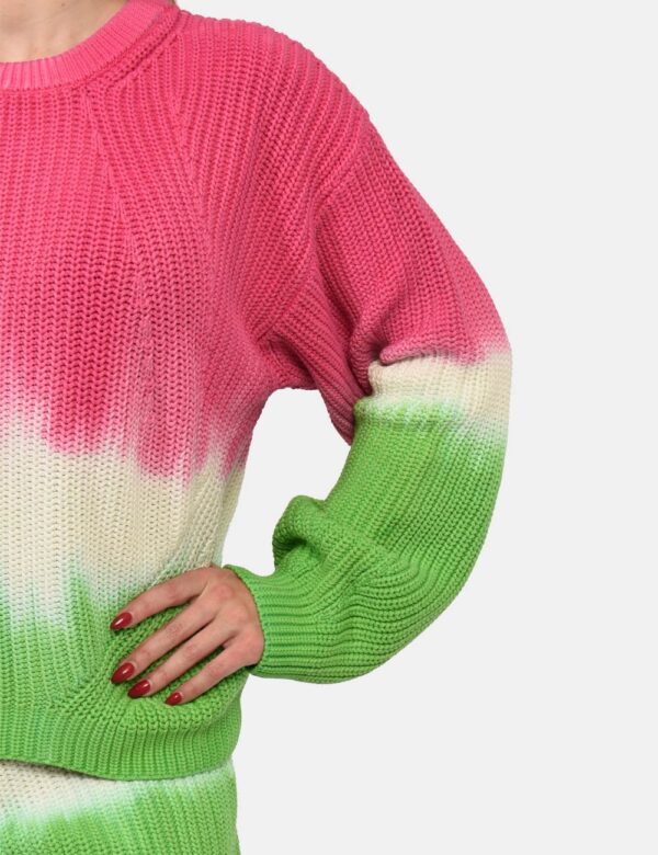 Maglia Sundek Fantasia - Maglia a girocollo con trama intrecciata in verde, bianco e fucsia. La vestibilità è morbida e rego