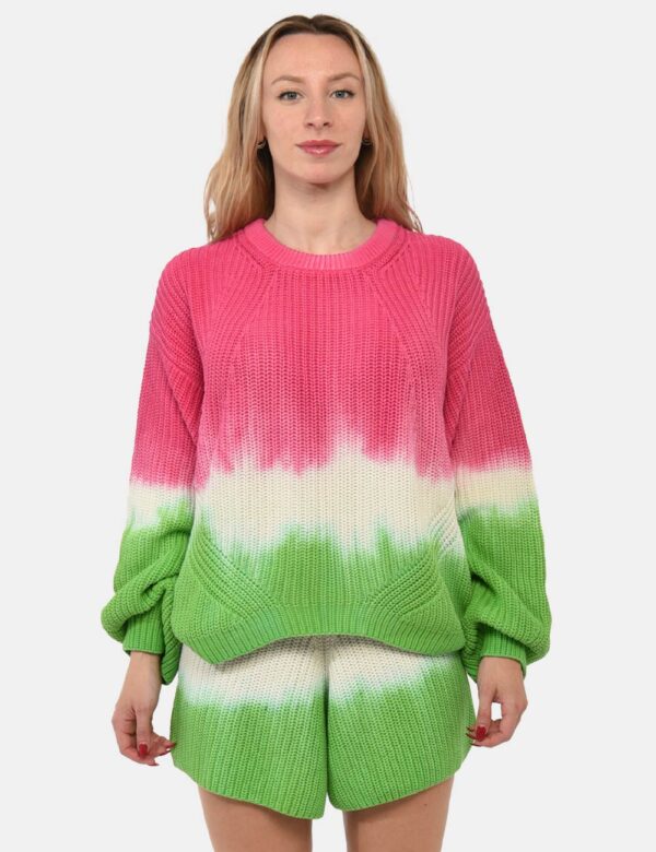 Maglia Sundek Fantasia - Maglia a girocollo con trama intrecciata in verde, bianco e fucsia. La vestibilità è morbida e rego