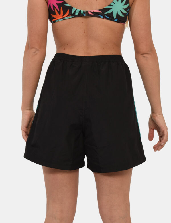 Shorts Sundek Nero - Shorts da spiaggia in total nero con righe azzurre sul retro. Presenti tasche a taglio trasversale. La