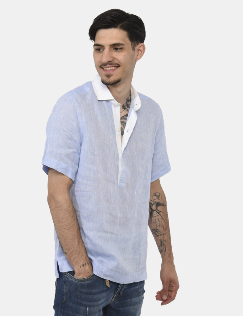 Outlet camicia da uomo scontata - Camicia Gazzarrini Azzurro