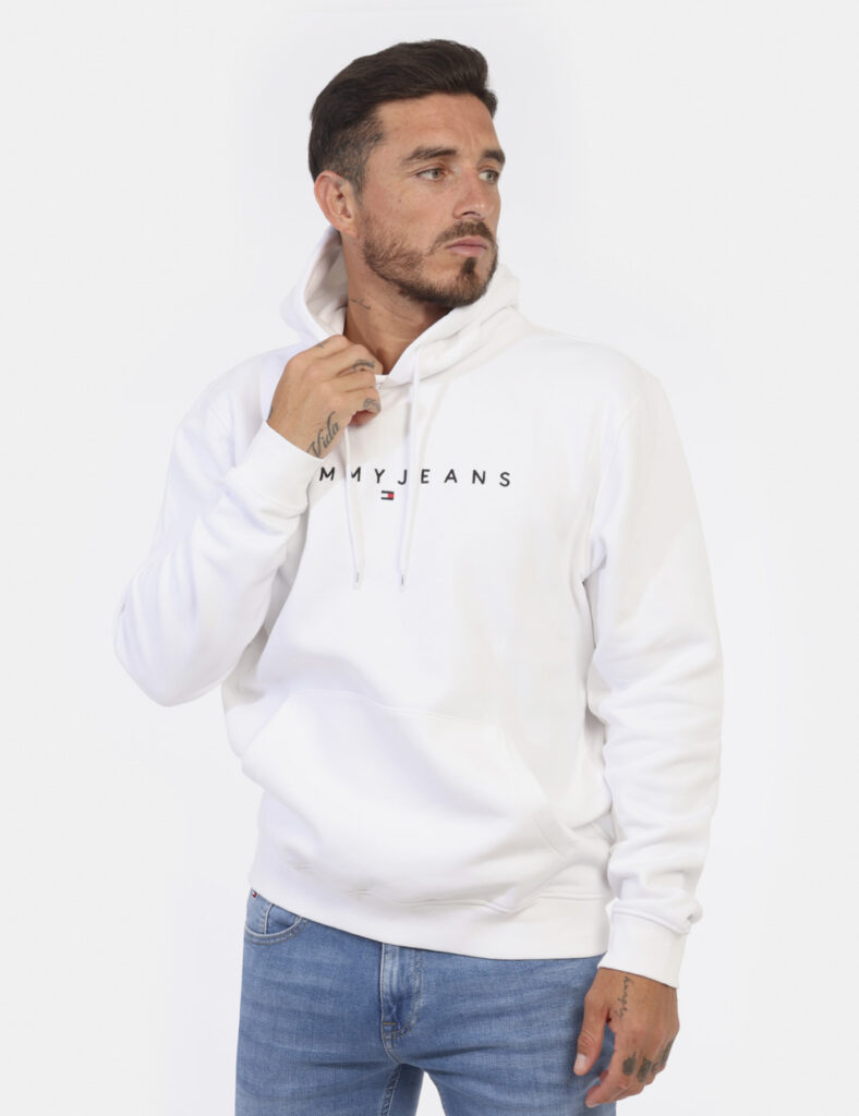 Felpa TOMMY HILFIGER Bianco - Felpa classica con cappuccio in total bianco con logo brand ricamato bianco più polsini e tasc