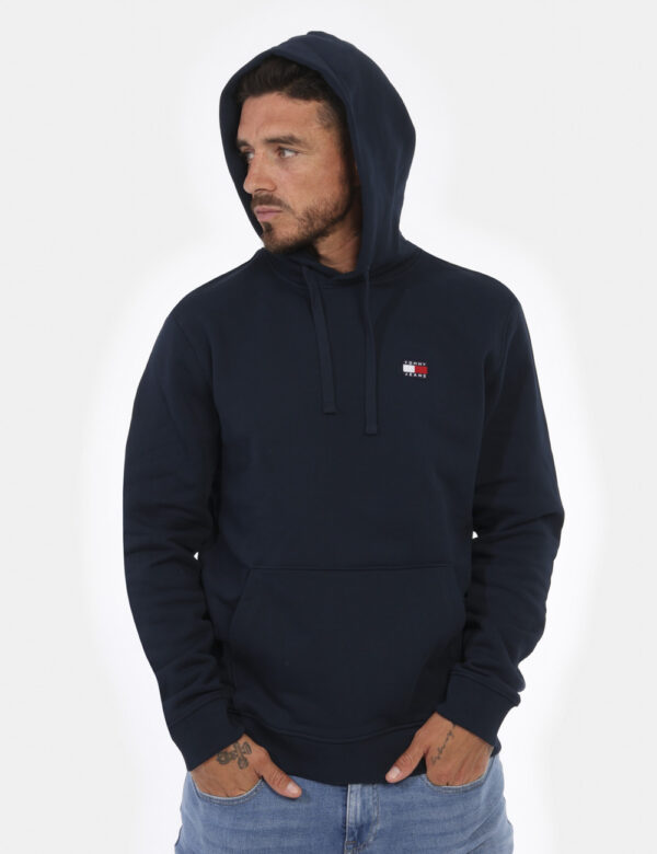 Felpa TOMMY HILFIGER Blu - Felpa classica con cappuccio in total blu navy con logo brand ricamato ad altezza cuore più tasco