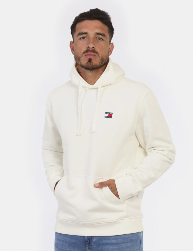 Felpa TOMMY HILFIGER Bianco - Felpa classica con cappuccio in total bianco panna con logo brand ricamato ad altezza cuore pi