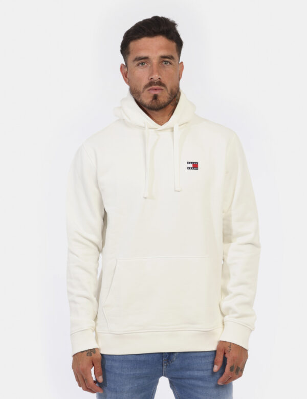 Felpa TOMMY HILFIGER Bianco - Felpa classica con cappuccio in total bianco panna con logo brand ricamato ad altezza cuore pi