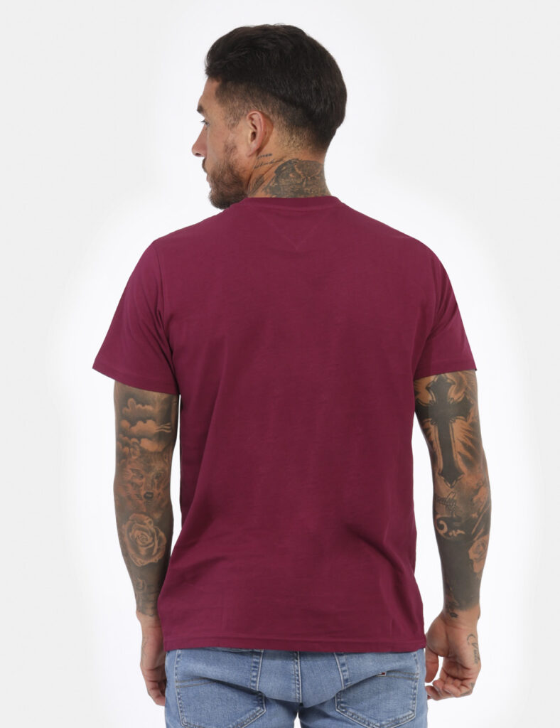 T-shirt TOMMY HILFIGER Bordeaux - T-shirt classica in total bordeaux con piccolo logo brand stampato in bianco ad altezza cu