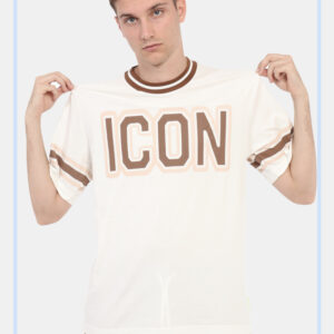 T-shirt Icon Beige - T-shirt morbida su base beige con stampa logo brand in marrone e rosa. Le stesse colorazioni sono richi