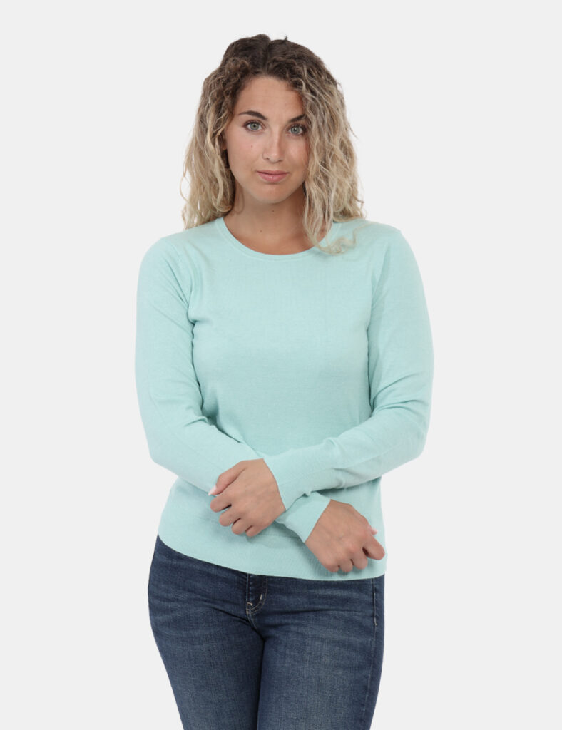 Maglia Rue De Clerie Verde Acqua - Maglioncino girocollo verde acqua, morbido e versatile. Adatto a situazioni casual ma co