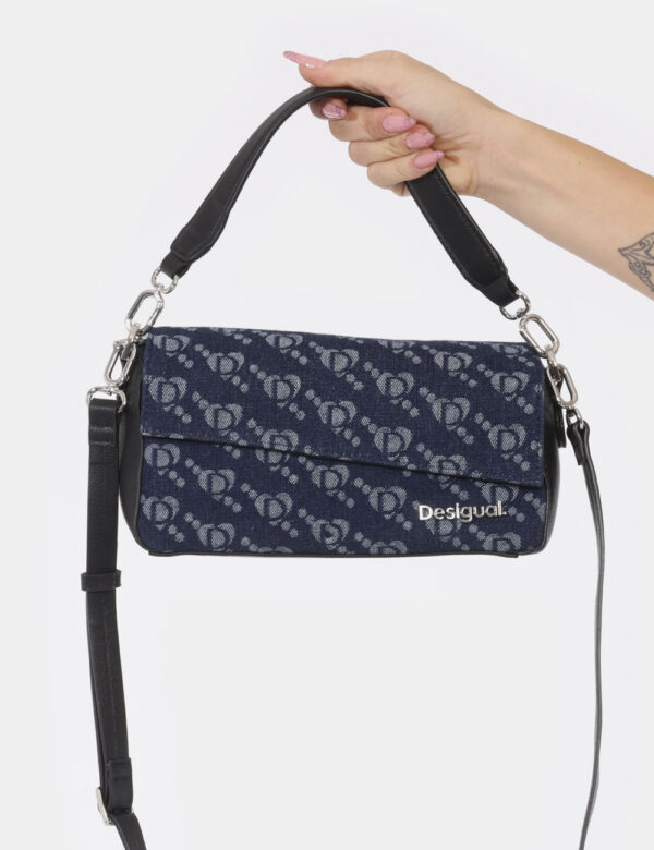 Borsa Desigual Blu - Borsa a tracolla di piccole dimensioni in tessuto blu denim più nero. La bag si compone di unico scompa