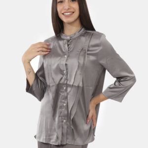 Camicia Emme Marella Grigio - Camicia in total grigio lucido con volant applicato. La vestibilità è morbida e regolabile gra