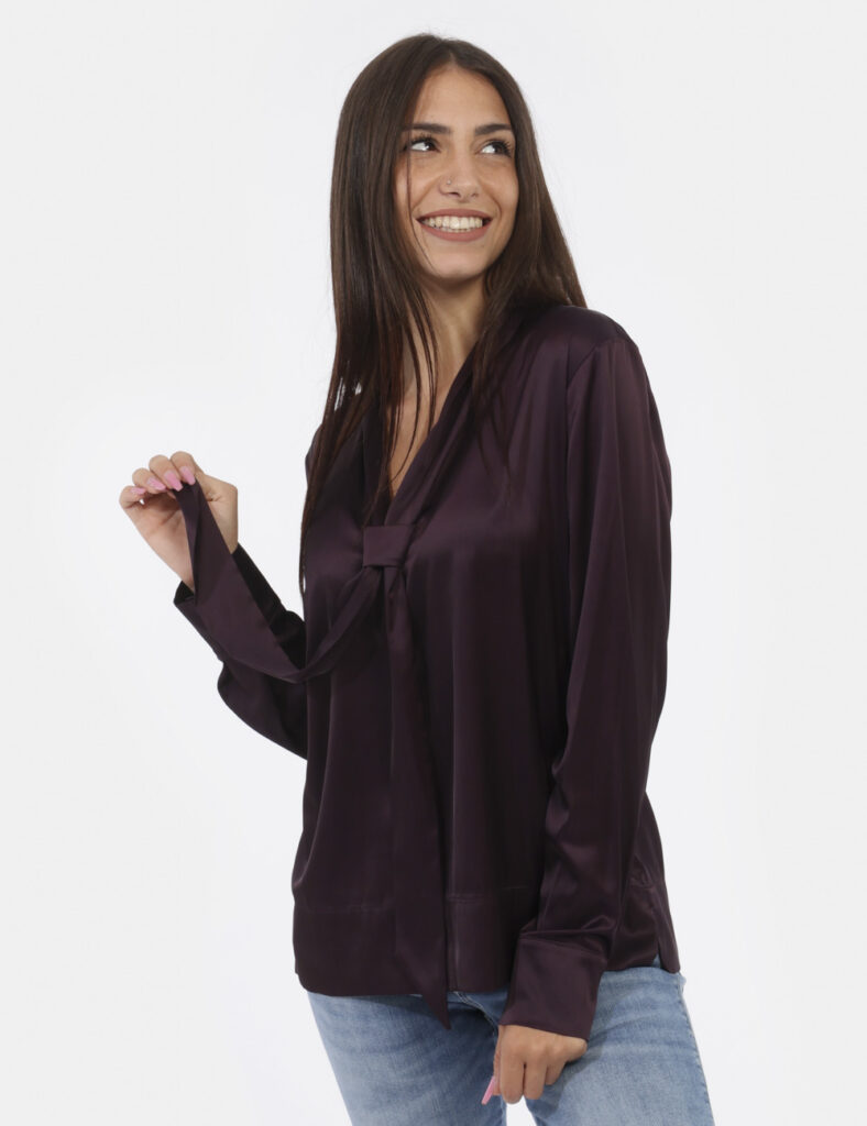 Camicia bluse elegante da donna scontata - Blusa Materica Viola