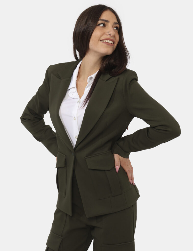 Tailleur elegante da cerimonia scontato - Blazer Materica Verde