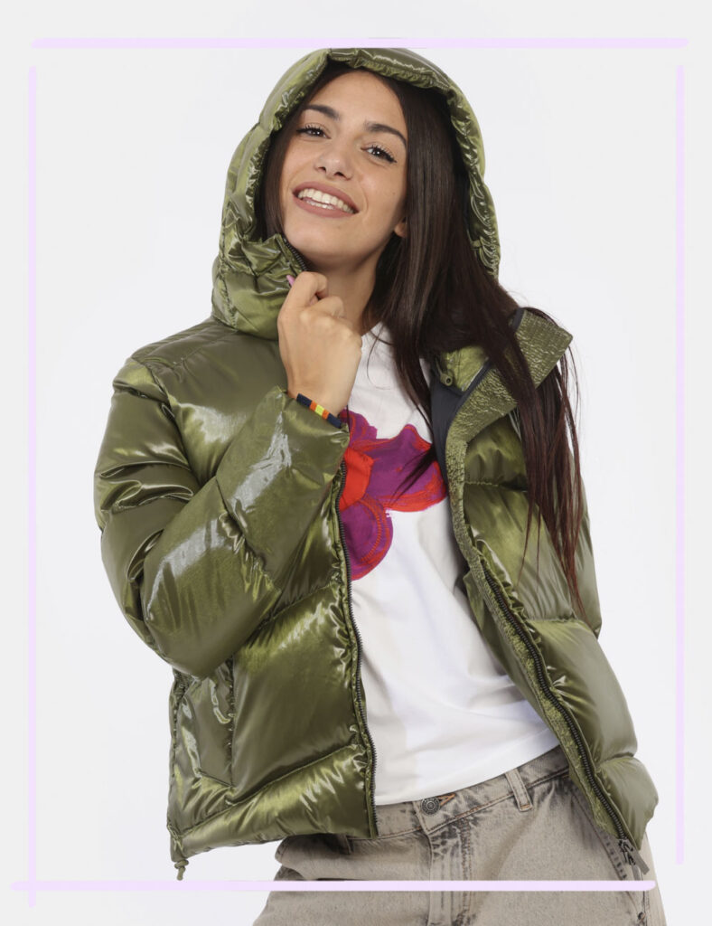 Piumino con cappuccio da donna - Piumino K-WAY Verde