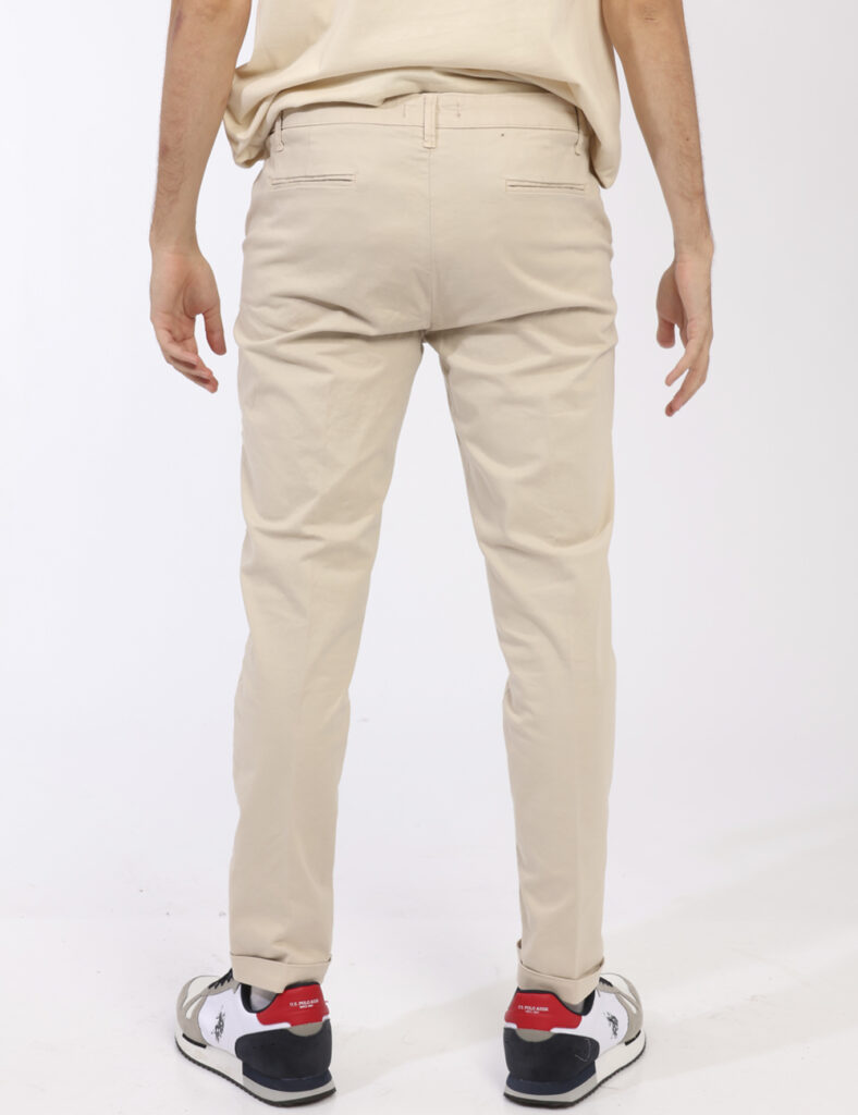 Pantaloni Concept83 Beige - Pantaloni in cotone ed in total beige avorio con tasche a taglio trasversale e fake tasche sul r