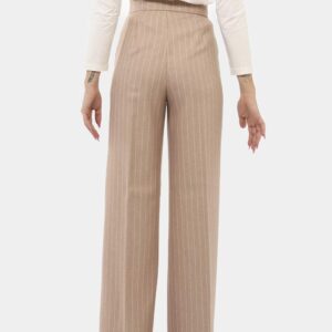 Pantaloni Emme Marella Beige - Pantaloni eleganti, morbidi, in total beige gessato bianco. Presenti tasche a taglio trasvers