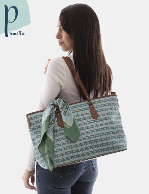 Borsa Liu-Jo Azzurro - Borsa shopper a spallo in fantasia azzurra con bordinu marroni. Ulteriore dettaglio è rappresentato d