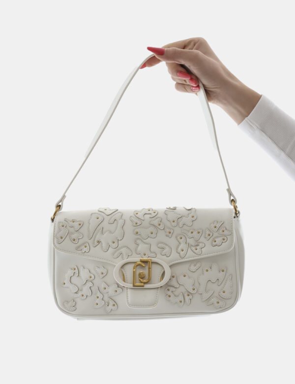 Borsa Liu-Jo Bianco - Borsa simil pochette in total bianco con patch lavorati in tinta più dettagli dorati. Presente unico s