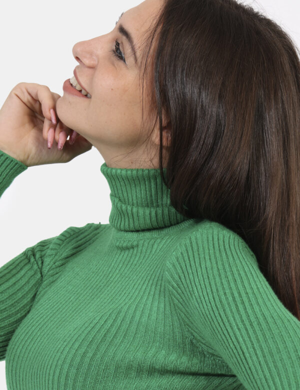 Maglione Ake Verde - Maglione dolcevita a costina in total verde. La vestibilità è morbida e regolare. Il maglione è adatto