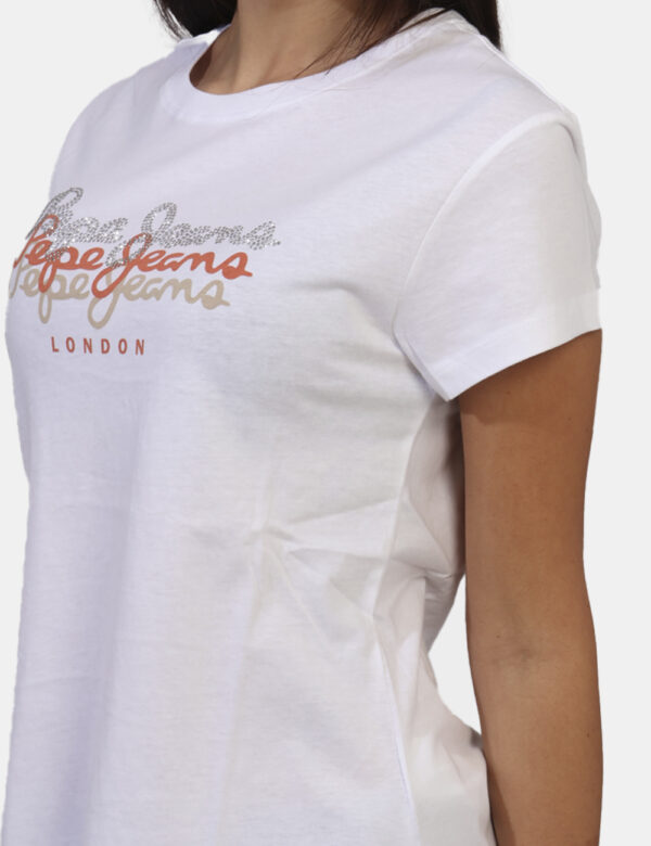 T-shirt Pepe Jeans Bianco - T-shirt corta in total bianco con stampa logo brand in glitter e arancione. La vestibilità è mor