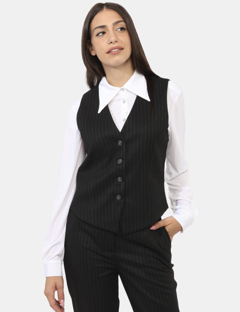 Tailleur elegante da cerimonia scontato - Gilet Materica Nero