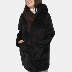 Cappotto Yes Zee Nero - Cappotto corto con cappuccio in total nero con interno in fake fur. Presenti tasche a taglio trasver