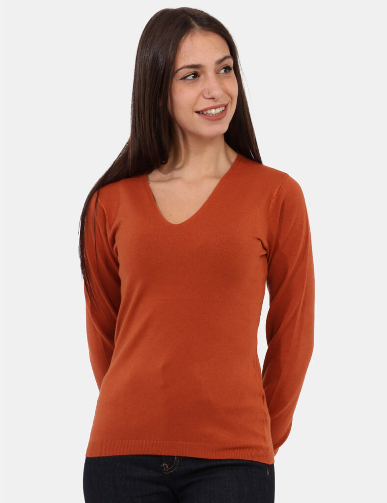 Maglia da donna scollo a V - Maglia scollata - Maglia Materica Arancione