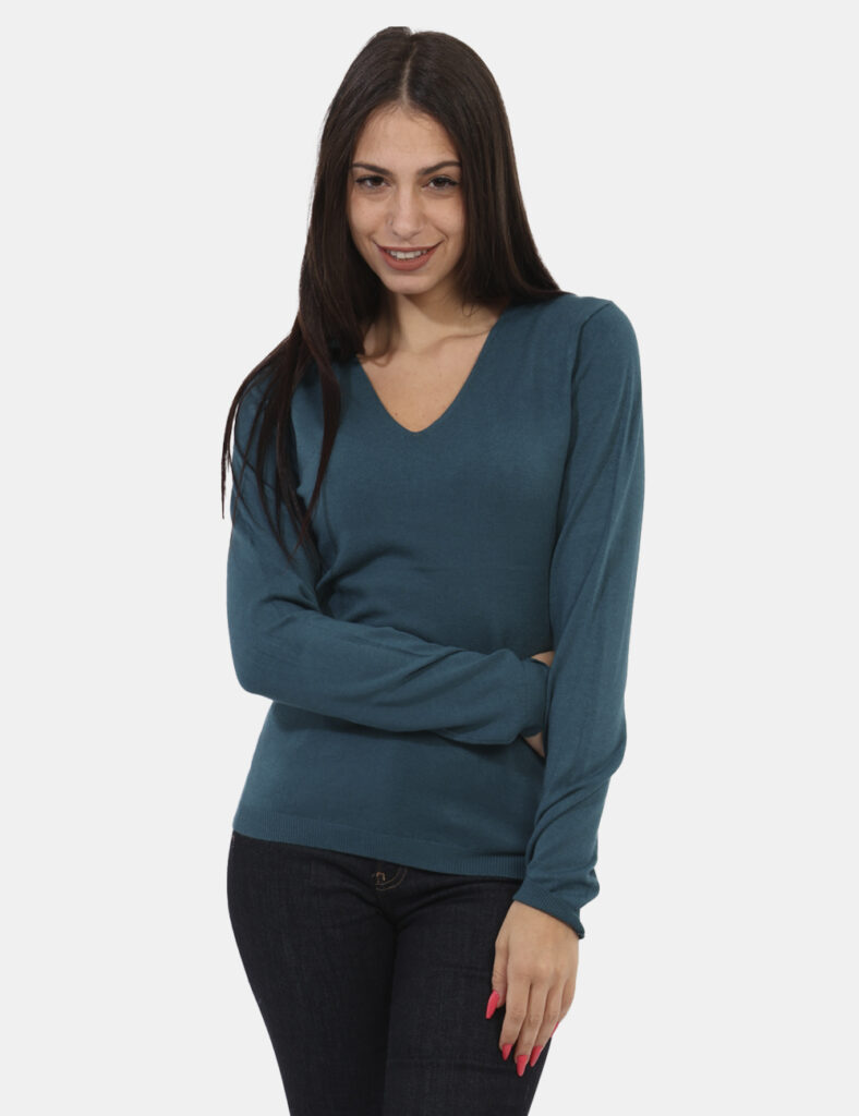 Maglia da donna scollo a V - Maglia scollata - Maglia Materica Verde