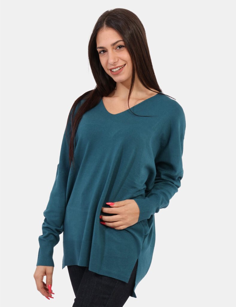 Maglia da donna scollo a V - Maglia scollata - Maglia Materica Verde