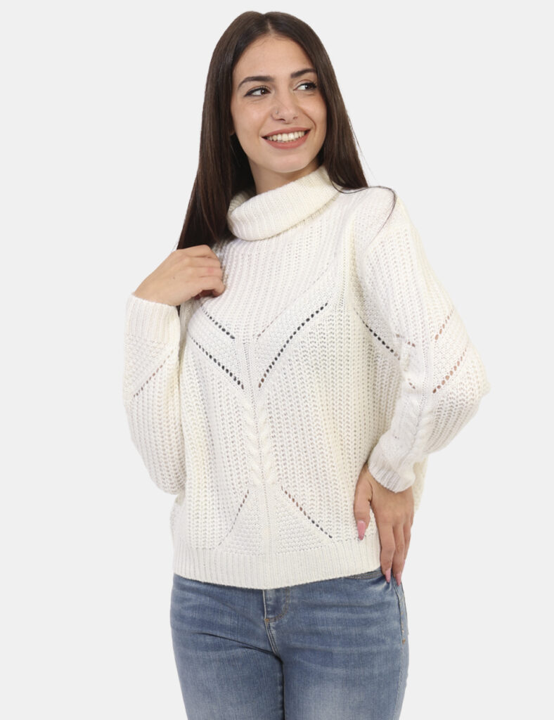 Maglione Rue De Clerie Bianco - Maglione dolcevita in total bianco con trama intrecciata. La vestibilità è morbida e regola