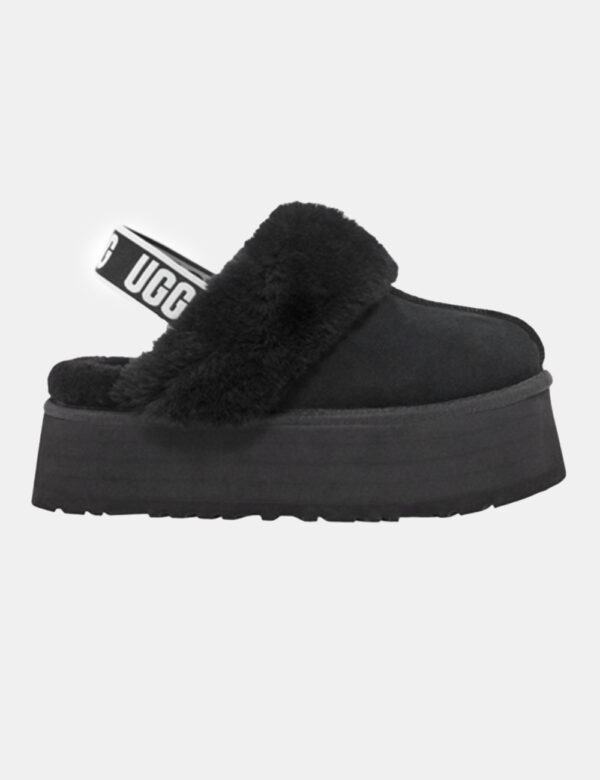 Sabot Ugg Nero - Sabot con elastico brandizzato, in tomaia scamosciata total black e suola alta. Presente interno in fake fu