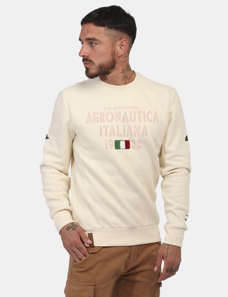 Outlet felpa uomo scontata - Felpa Aeronautica Italiana Panna