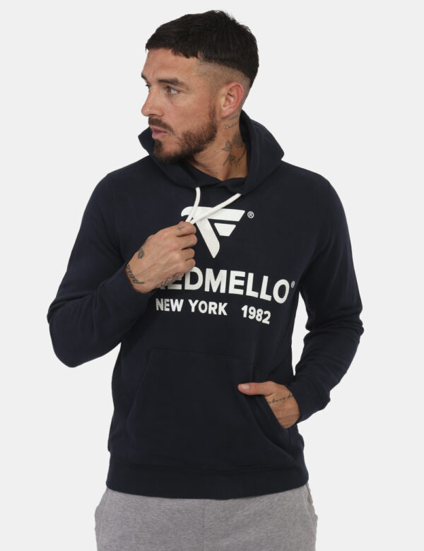 Felpa Fred Mello Blu - Felpa classica con cappuccio in total blu navy con stampa grande logo brand bianco. Presente anche ta