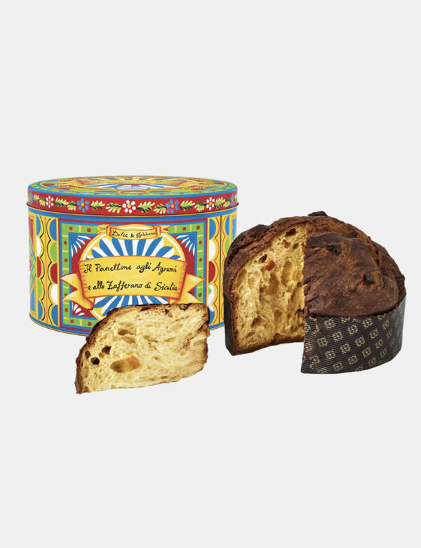 Panettone Dolce & Gabbana agrumi e zafferano 500 gr - Cofanetto natalizio Dolce & Gabbana con panettone agli agrumi e zaffer