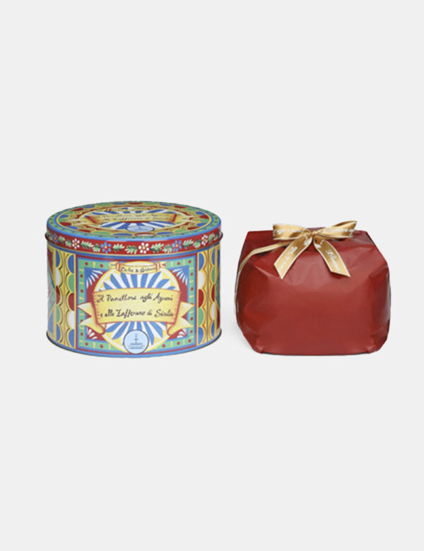 Panettone Dolce & Gabbana agrumi e zafferano 500 gr - Cofanetto natalizio Dolce & Gabbana con panettone agli agrumi e zaffer