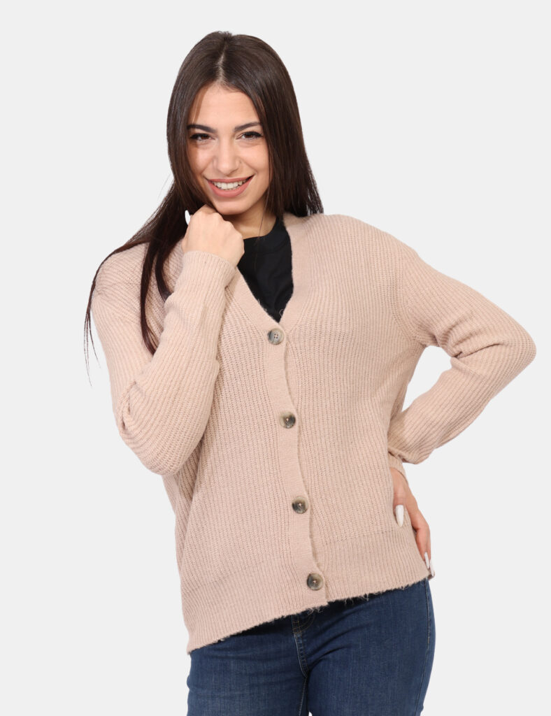 Cardigan Rue De Clerie Beige - Morbido cardigan in total beige, lavorato a maglia. La vestibilità è ampia e pratica grazie a