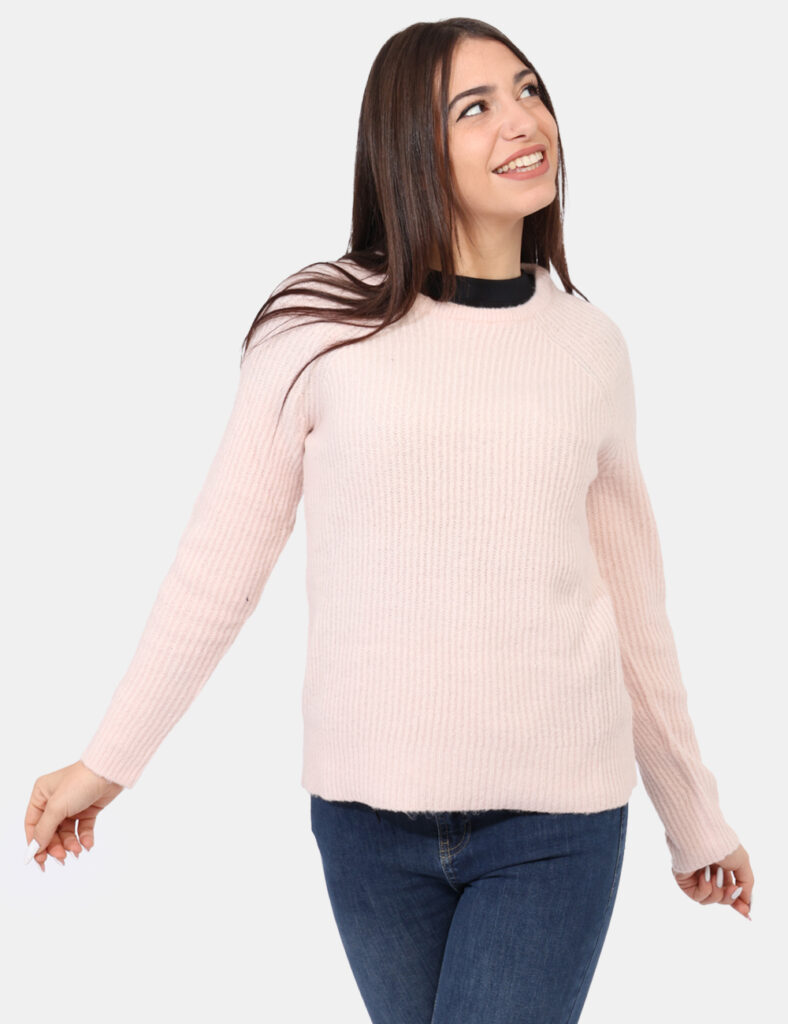 Maglione Rue De Clerie Rosa - Maglione con girocollo ampio, in total rosa cipria, lavorato a maglia. La vestibilità è morbid