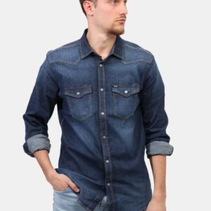 Camicia Gas Jeans - Camicia a maniche lunghe in total blu denim con cuciture evidenziate. Presente doppio taschino a toppa c