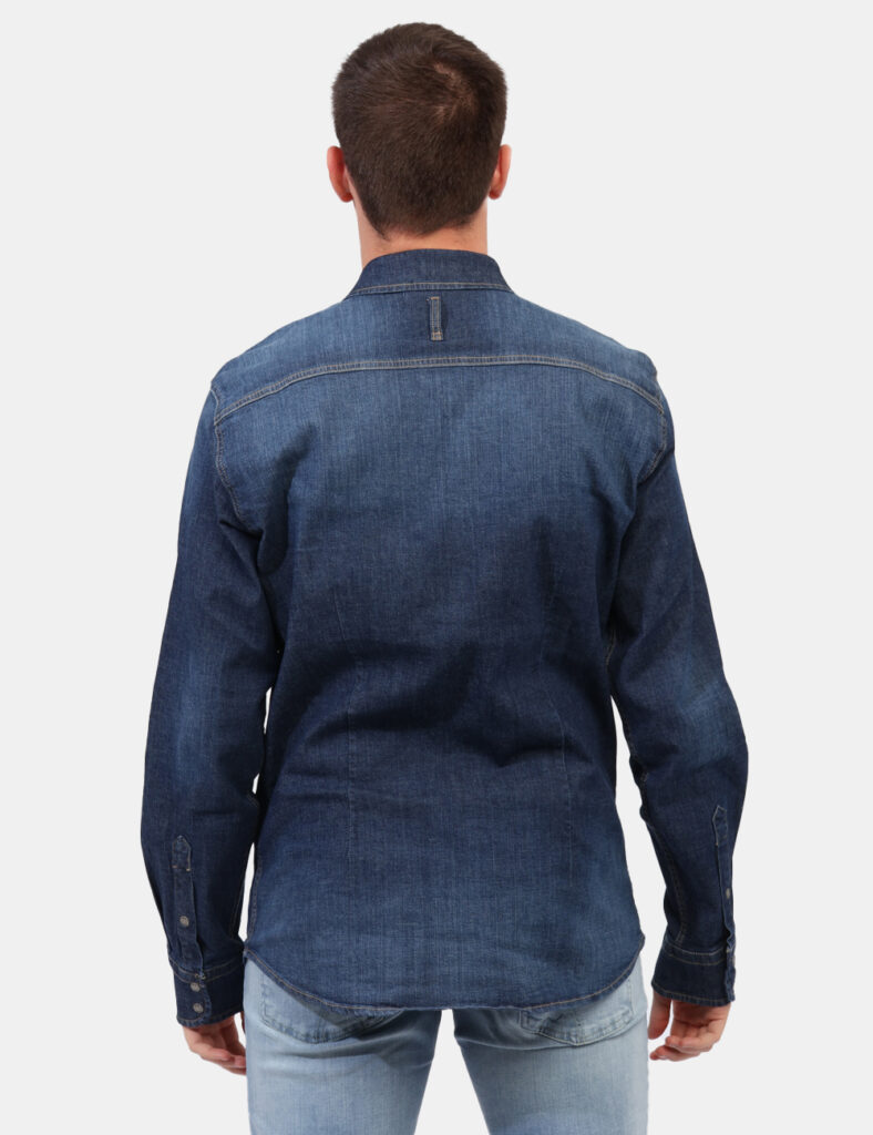 Camicia Gas Jeans - Camicia a maniche lunghe in total blu denim con cuciture evidenziate. Presente doppio taschino a toppa c