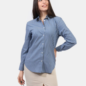 Camicia Materica Blu - Camicia classica rigata verticale in blu avio e bianco. La vestibilità è morbida e pratica grazie a