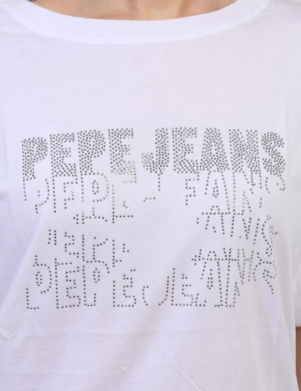 T-shirt Pepe Jeans Bianco - T-shirt classica in total bianco con stampa logo brand in glitter argentati. La vestibilità è mo