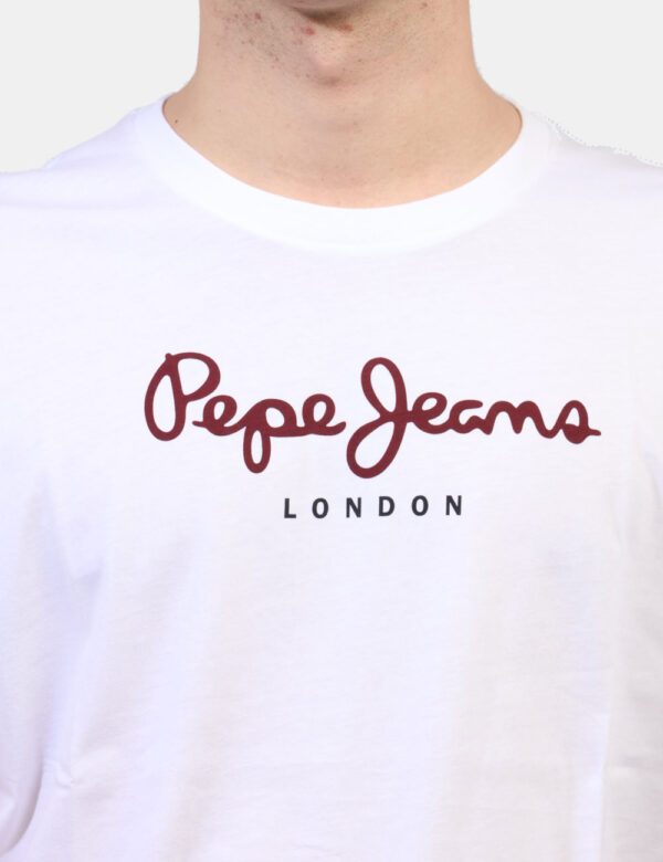 T-shirt Pepe Jeans Bianco - T-shirt classica in total bianco con stampa logo brand bordeaux. La vestibilità è morbida e rego