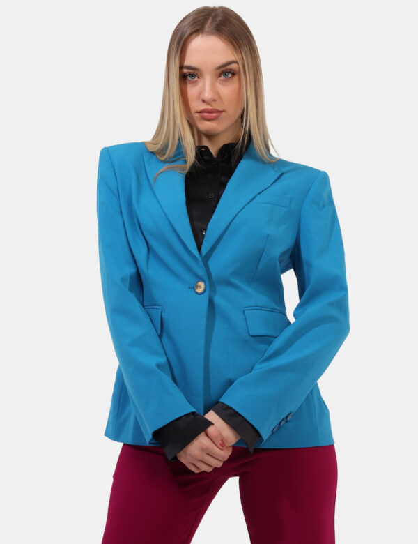 Blazer Pinko Azzurro - Blazer classico in total azzurro intenso con fake tasche. La vestibilità è morbida e pratica grazie a